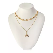 Choker De Búzios Concha + Colar Calda De Sereia Ouro 18k