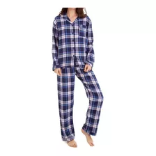 Pijama Feminino Flanela Xadrez Azul 100% Algodão