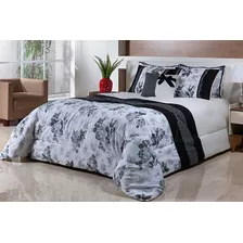 Kit Edredom Cama Queen Floral 7 Peças Vitoria Rapido Cor Preto