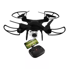 Drone Con Camara Transmite En Vivo Celular Fpv Wifi Luz Led Color Negro