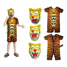 Fantasia Infantil Menino Tigre + Mascara - Pijama Tigre