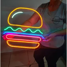 Placa Neon Led Lanche Hambúrguer 50cm C/ Controle