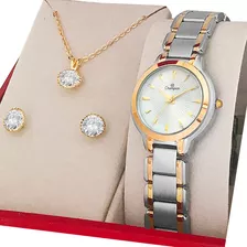 Relógio Feminino Champion Prata E Dourado Original Top Luxo