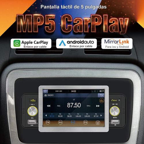 Estreo De Pantalla 5in 1din Para Android Auto Y Carplay Foto 7