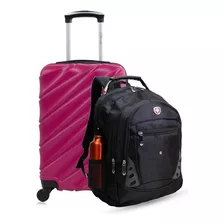 Mala Bordo 10kg Pink Havana + Mochila Interlagos Swiss Move