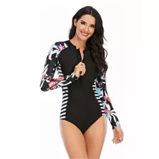 Traje De Baño Deportivo Manga Larga Entero Floral Uv+pro