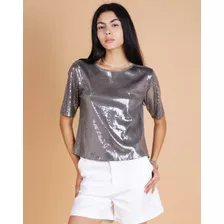 Blusa Manga Curta Feminina Paetê