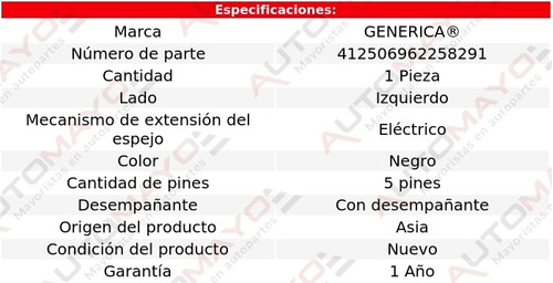 1 Espejo Izq Elect C/desemp 5 Pines Pontiac Montana 00-06 Foto 2