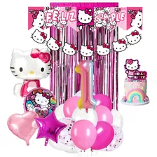 Combo Globos Hello Kitty Banderin Cortina Topper