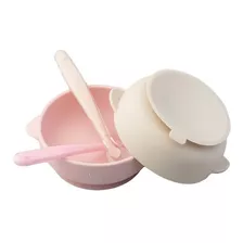 2 Platos Hondos De Silicón Con Succión Y 2 Cucharas Papubaby Color Beige - Rosa Pastel Bowl Con Succion