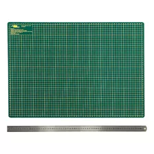 Kit Base De Cortar Tecidos Papel 60x45 Regua De Metal 60cm Cor Base Verde