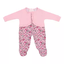 Macacão Para Bebê Menina Rosa 100%algodão Feminino Floral