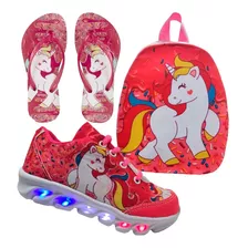 Kit Unicornio Tenis Luzinha Chinelo Bolsa Feminino Promoção