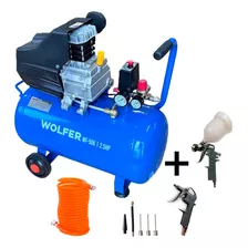 Compresor De Aire Eléctrico Portátil Wolfer Wf-50k Monofásico 50l 2.5hp 220v 50hz Azul