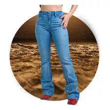 Calça Feminina Miss Country Brilho De Strass Flare Jeans
