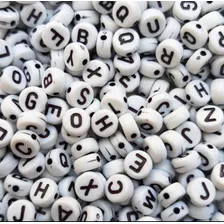 1000 Miçangas Alfabeto Letras Preto E Branco 7mm