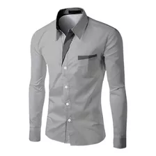 Camisa Manga Larga Elegante Diseño Nacbon Gris