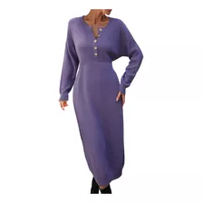 Vestido W Para Mujer, Estilo Moderno, Tejido Con Botones, Cu