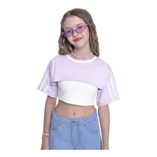 Blusa Super Cropped Kids Amofany Manga Curta Com Listras Esp