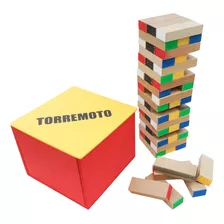 Torremoto Brinquedo Jenga Colorido Madeira 50 Peças + Caixa