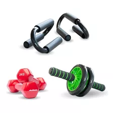 Kit Set Rueda Abdominal Mancuernas Push Up Athletic Fitness Color Multicolor