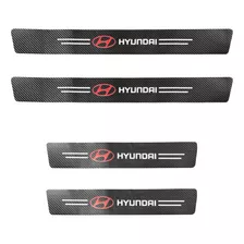 Zócalos Protector Puerta Auto Fibra Carbono Logo Hyundai