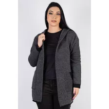 Casaco Feminino De Malha Com Bolso E Capuz 60015