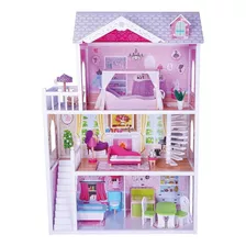 Casa De Madera Modelo Aria Color Rosa 14 Muebles 123 X 84