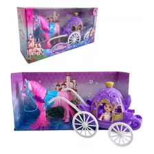 Kit Carruagem Real Para Princesa Roxa Com Cavalo Infantil