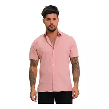 Camisa Manga Curta Lisa Masculina Verão Slim Social Barato