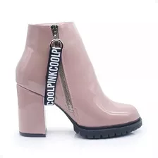 Bota Botineta Corta Mujer Rosa Charol Taco Separado Coolpink