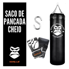 Gorila Bater Box Boxe Com Enchimento Mma Preto 120 Cm Com Luva