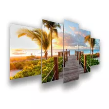 Quadro Decorativo Deck Praia Coqueiros Mar Por Do Sol Hall