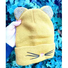 Gorro Forrado De Lana Para Niñas Diseño Gatito