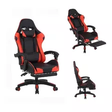 Cadeira Gamer De Home Office Apoio De Pés Preta E Verm