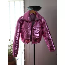 Chaqueta Puff Metalizada Para Damas.