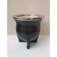 Mate Camionero Calabaza Brasilera Forrado Cuero Negro Tkp