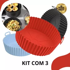 Kit 3 Formas Air Fryer Silicone Reutilizável Antiaderente 