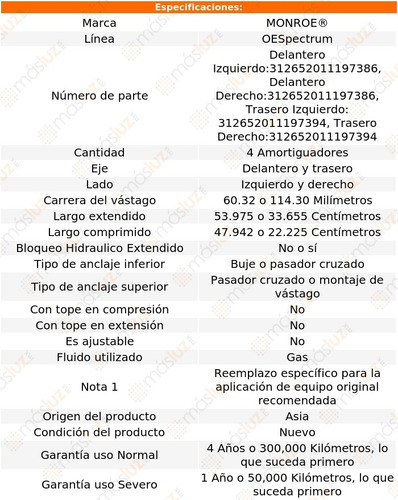 Kit 4 Amortiguadores Gas Oespectrum Skylark Buick 75/79 Foto 3