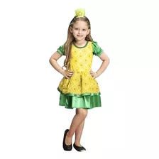 Fantasia Menina Infantil Abacaxi Vestido Luxo 2-10 Anos