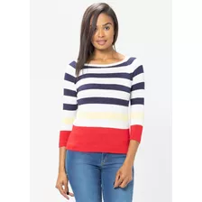 Blusa 3/4 Modal Vermelho E Azul Marinho | Pau A Pique Vermel