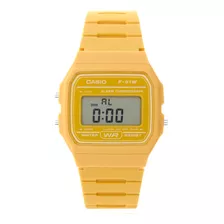 Reloj Casio Vintage F-91wc-9a Amarillo Digital Clasico Color Del Fondo Gris