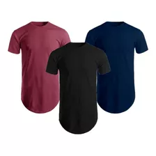 Kit C/3 Un Camisas Camisetas Masculinas Long Line Oversized