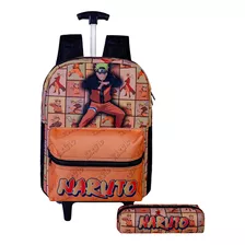 Mochila Escolar Naruto Rodinha F1 Menino Juvenil + Estojo