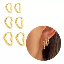 Trio Argola Clicker Coração Lisa Banhada Ouro 18k Delicada