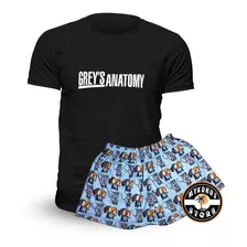 Pijama De Verano Grey's Anatomy Remera Negra - Store Mykonos