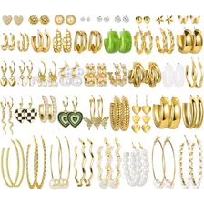 44 Pares Aretes De Oro Para Mujer Joyeria Broquel Piercing