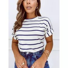 Blusa Feminina T Shirt Listrada Manga Japonesa