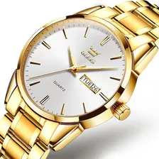 Olevs Reloj De Cuarzo Dorado Impermeable De Lujo Para Hombre