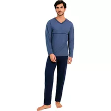 Pijama Longo Hering Básico Liso Masculino - Azul Claro